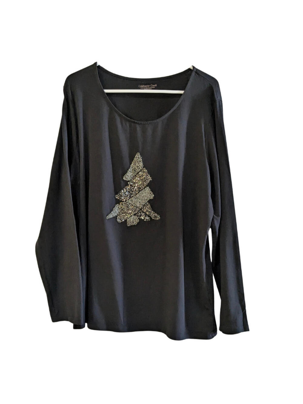 Coldwater Creek Women's Beaded Christmas Tree T-Shirt, Black, Size XL (18)